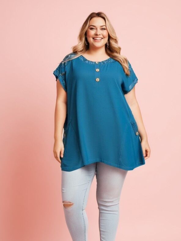 Tunique bleu grande taille avec dentelle (A587&BLEU)