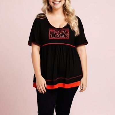 T-shirt avec surpiqure et broderies grande taille (A549&NOIR)