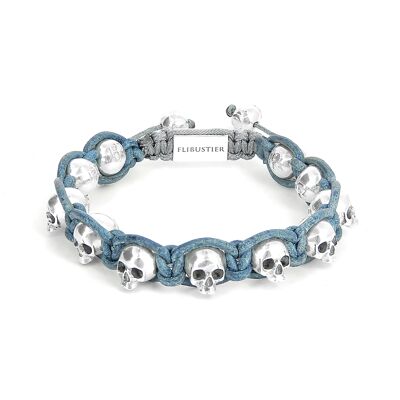 Black Beard - bracelet en cuir teinté bleu et argent