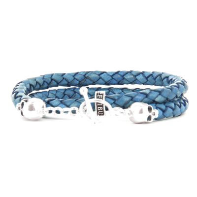 Bellamy - Bleu Pacifique- bracelet en cuir naturel et argent