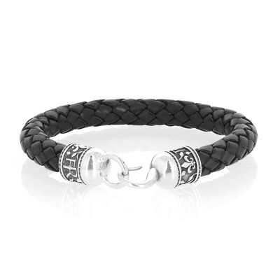 Hook Solo Black - bracelet cuir et crochets argent 925 Sterling