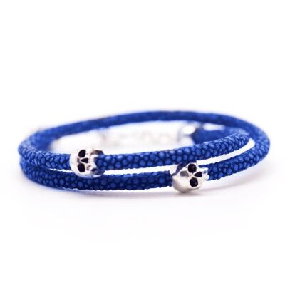 Bellamy - Galuchat Saphir - bracelet en cuir naturel bleu royal et argent