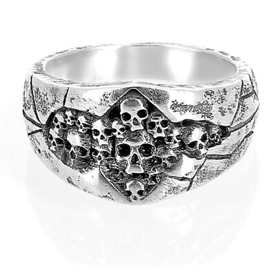 Ad Petram - Bague avec têtes de morts en argent 925 Sterling