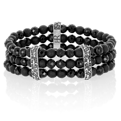 Queen Mary - Bracelet 3 rangs en onyx et argent 925