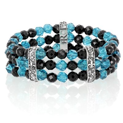 Queen Mary - Bracelet 3 rangs en onyx, quartz cristal bleu et argent 925