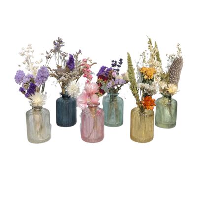 Botella con pequeño ramo de flores secas * decoración de mesa