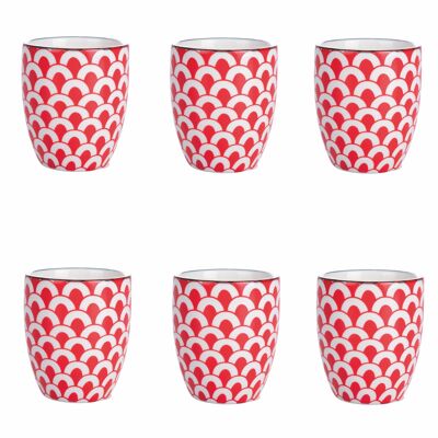 Set of 6 90 ml stoneware coffee cups, geometric decoration, Confusion RED