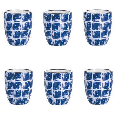 Set of 6 90 ml stoneware coffee cups, geometric decoration, Confusion BLU A