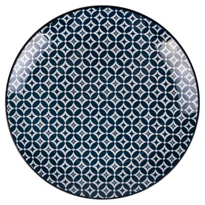 Assiette plate en grès, décor géométrique, Confusion VERT PÉTROLE D27 CM