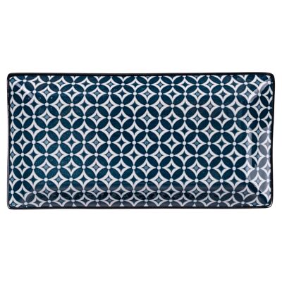 Assiette rectangulaire en grès 24,5x12,5 cm, décor géométrique, Confusion GREEN A