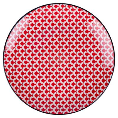 Assiette plate en grès, décor géométrique, Confusion ROUGE D 27 CM