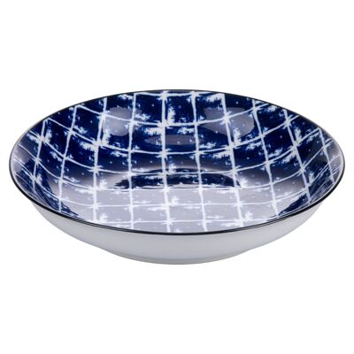 Plato hondo en gres, decoración geométrica, Confusión AZUL A D 21CM