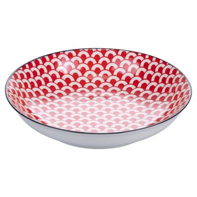 Plato hondo en gres, decoración geométrica, Confusión ROJO D 21CM