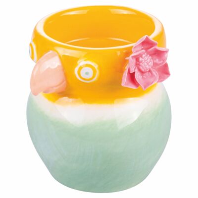 Porcelain parrot candle holder and t-light, hand painted, Tuca Tuca YELLOW/GREEN