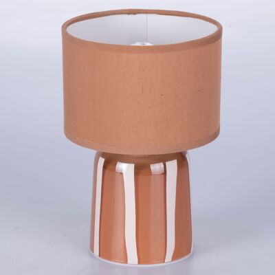 Portable battery-powered LED lamp h.20 cm, glass base and fabric shade, Chocolate Brown