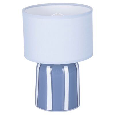 Portable battery-powered LED lamp h.20 cm, glass base and fabric shade, Ocean Blue