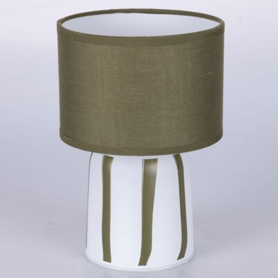Portable battery-powered LED lamp h.20 cm, glass base and fabric shade, Greenery Dark Green