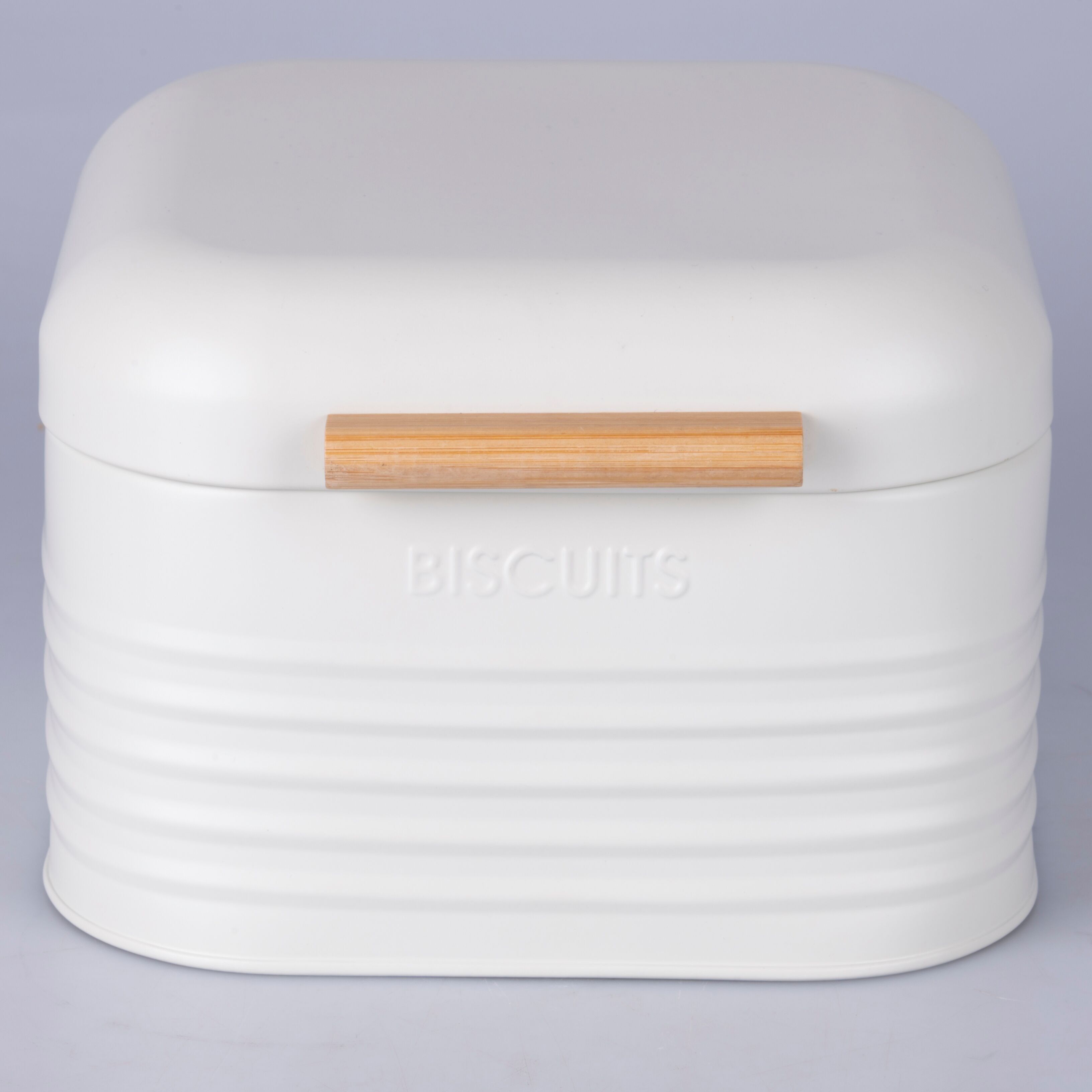 Keksbehälter aus verzinktem Stahl, Bambusgriff, Vintage Creme