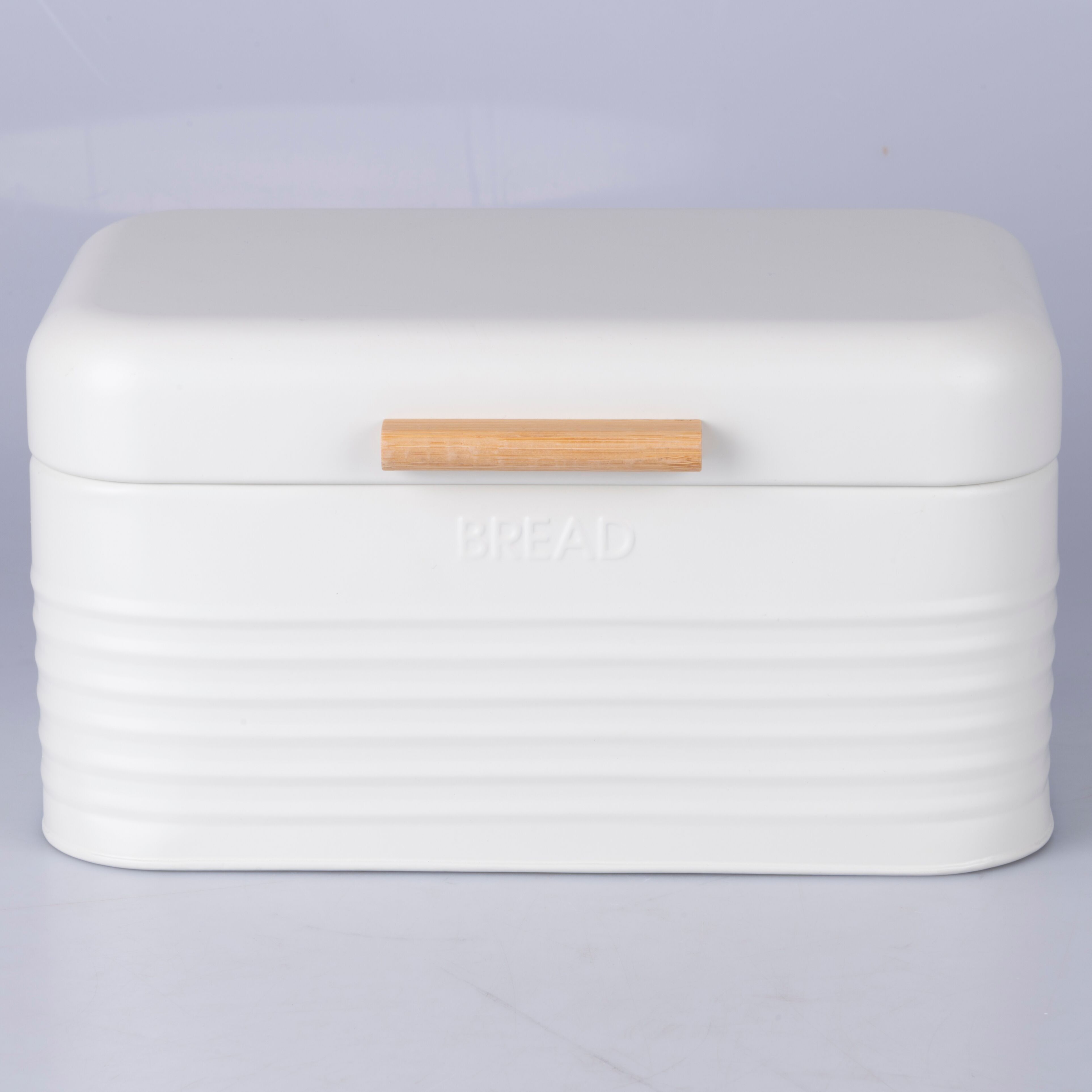 Brotkasten aus verzinktem Stahl, Bambusgriff, Vintage Creme