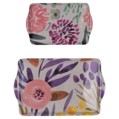 Set of 2 melamine trays, Watercolor Model B