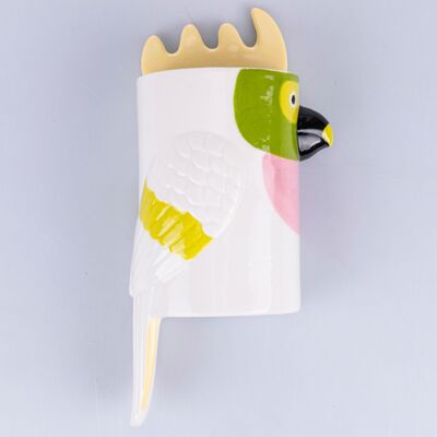Porcelain parrot humidifier h.25.4 cm, hand painted, Tuca Tuca OCRA
