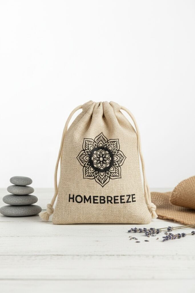 Kleine Jute-Geschenktüte mit Homebreeze-Logo (10 Stück)