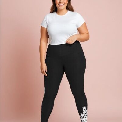Leggings negros de talla grande con estampado blanco (B94&WHITE)