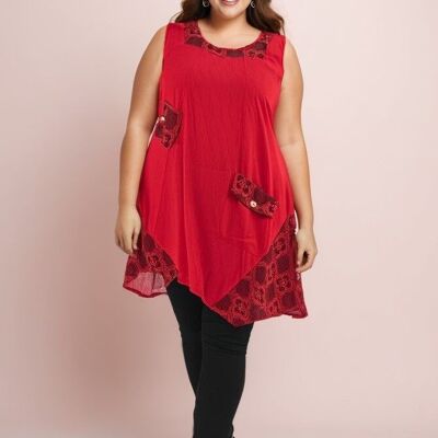 Tunique colin/lin rouge grande taille (A583&ROUGE)