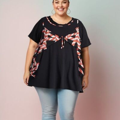 Orange printed top + plus size t-shirt set (A675&ORANGE)