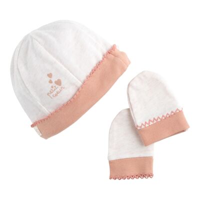 Baby cotton hat and mittens set - PETIT COEUR