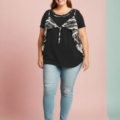 White printed top + plus size t-shirt set (A675&WHITE)