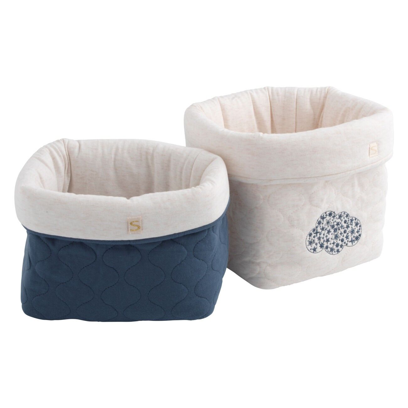 Set of 2 quilted cotton storage baskets - PETIT NUAGE