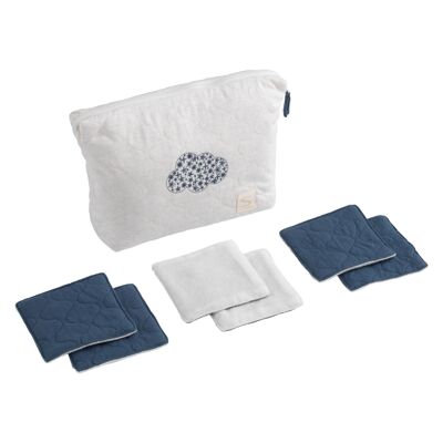 Quilted cotton toiletry bag and 6 terry cloth squares - PETIT NUAGE