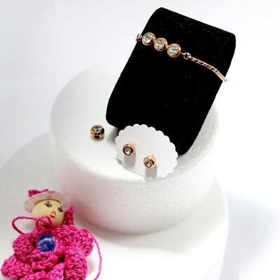 Conjunto rosa - colgante, pendientes, pulsera