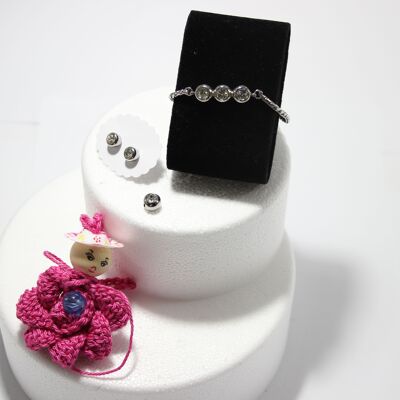 Ensemble argent - pendentif, boucles d'oreilles, bracelet