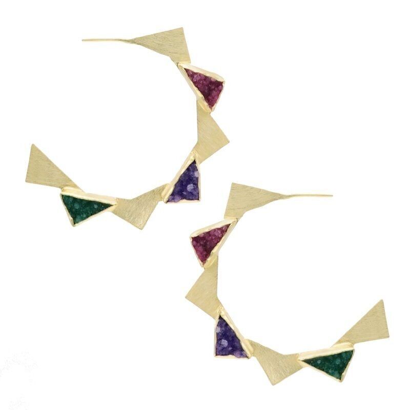 Orecchini a cerchio fucsia Druse dell'Atalanta.Viola e verde