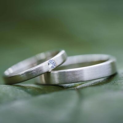 Anillos de boda | Plata y diamante | Mate clásico