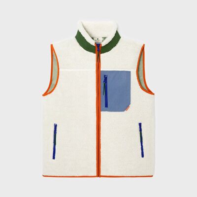 Ivory Sleeveless Zip-Up Mixed Sherpa Jacket