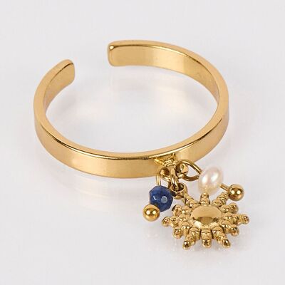 Bague pampi soleil en acier inoxydable, ornée de perles douces et d’agathe teintée