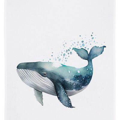 White tea towel, WHALE
