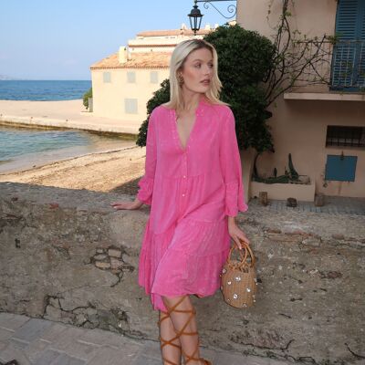 Robe mi-longue à imprimé fleuri, coupe ample et évasée