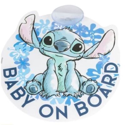 Stitch Bébé à bord, Panneau d'avertissement Bébé à bord de la voiture 17x17cm, Panneau ventouse Stitch pour garçons et filles, Bleu