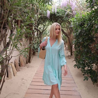Floral print midi dress, loose and flared cut