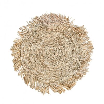 Mantel individual redondo de rafia con flecos - Natural