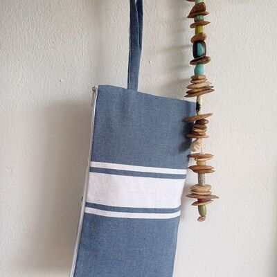 Authentic 100% cotton beach bag with plastic lining – Greyish blue