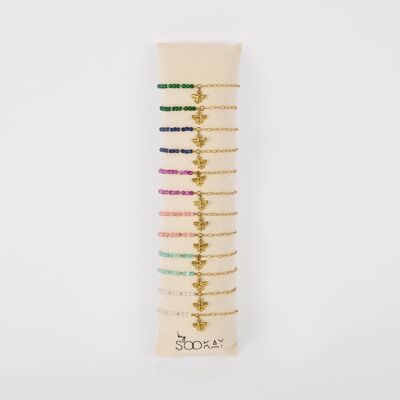 Bracciale asimmetrico a forma di ape – Agata colorata e acciaio inossidabile martellato