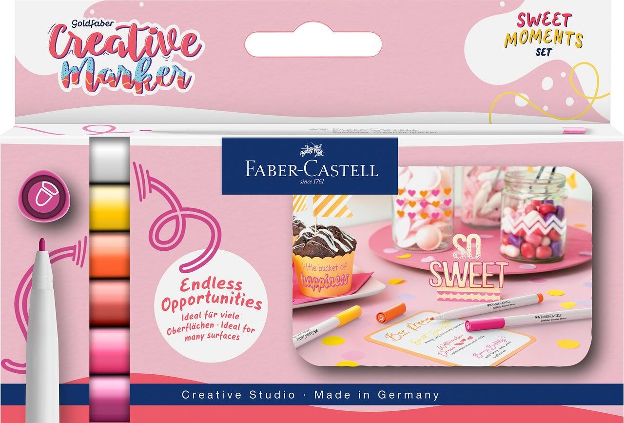 Set di pennarelli creativi Faber-Castell Goldfaber, punta tonda, 1.5 mm, set da 6, dolci momenti, disegno, lettering creativo, schizzi, fai da te, riciclo creativo, pennarelli colorati per molti progetti artistici creativi