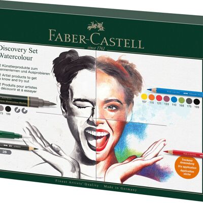 Faber-Castell Discovery Set Albrecht Durer - Set de arte soluble en agua (12 piezas), suministros para artistas, lápices de colores acuarela, rotuladores acuarela, pincel de agua, set para artistas, hogar, escuela, estudio de arte