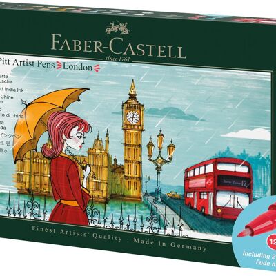 Faber-Castell PITT Artist Brush Pen City Gift Set, Box Of 12, London, Multicoloured, Pigmented, Waterproof, Permanent Ink, Acid-Free, Drawing, Sketching, Art, Craft, Pens, Home, Office, Art Studio