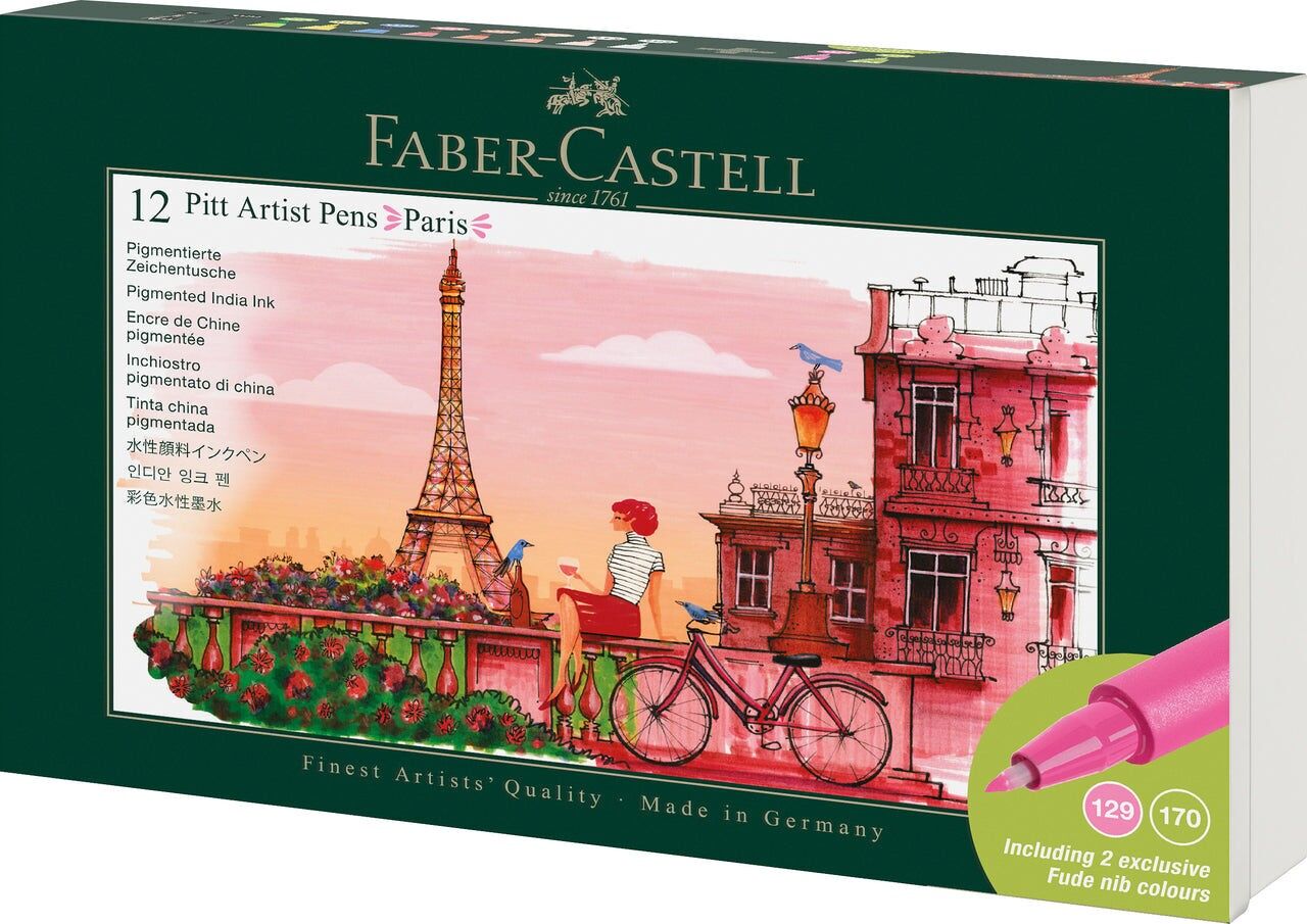 Coffret cadeau Faber-Castell Pitt Artist Brush Pen City, boîte de 12, Paris, multicolore, pigmenté, résistant à l'eau, encre permanente, sans acide, dessin, croquis, art, loisirs créatifs, stylos, maison, bureau, atelier d'art